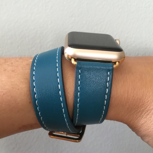 Other - GOLD Blue Apple Watch Double Tour Leather Band